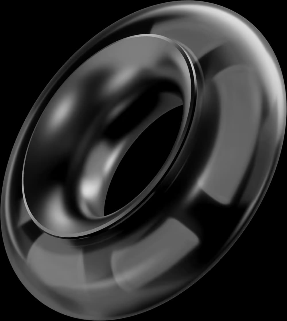 A continuous black chrome torus, a closed loop of circulation.